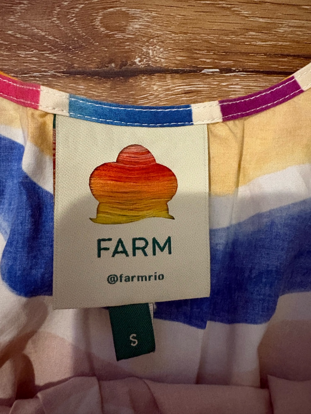 Farm Rio Dancing Stripes Crop Puff Sleeve 100% Cotton Blouse Multicolored - Picture 4 of 13